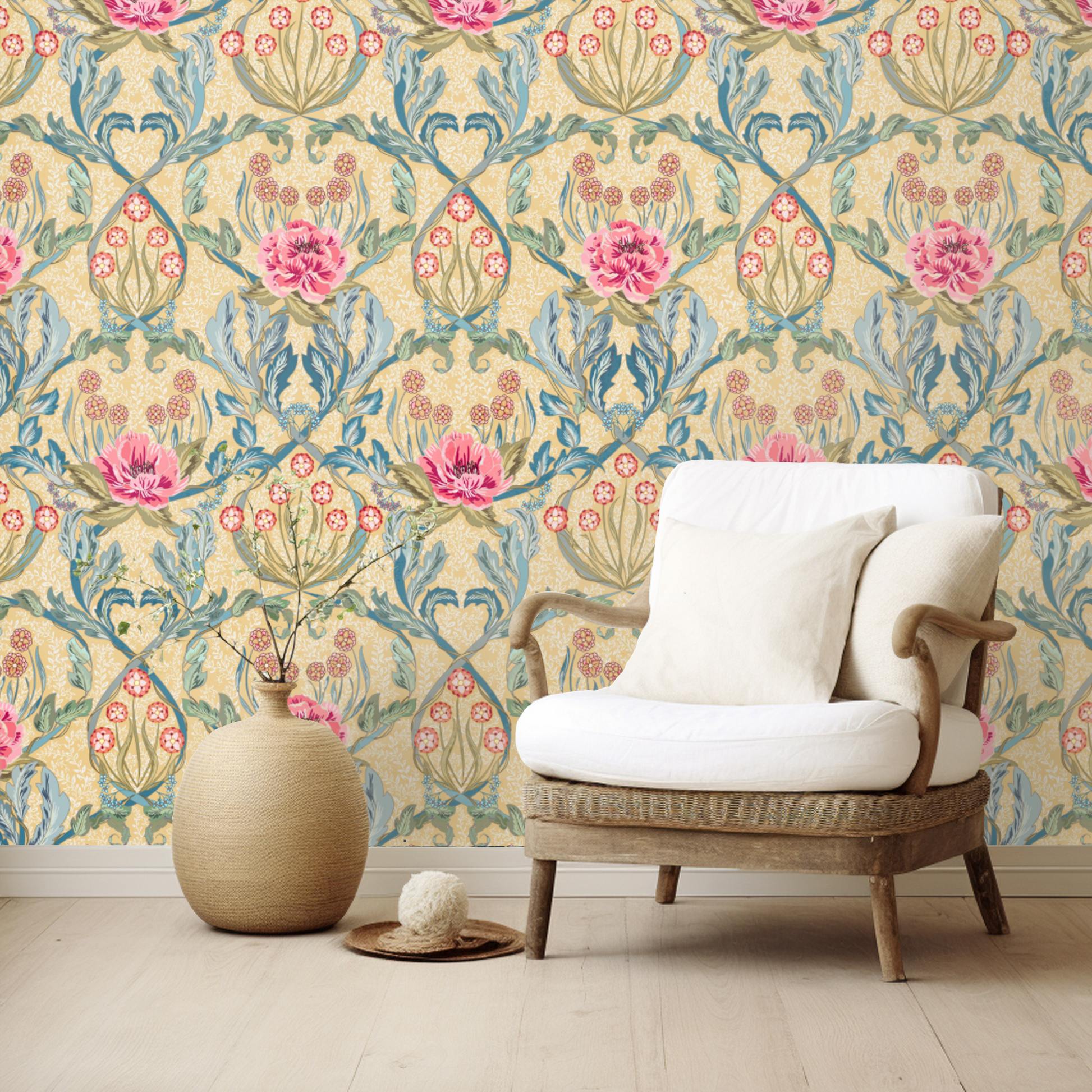 Floral Heritage Morris Opulent Vintage peel and stick wallpaper room mockup