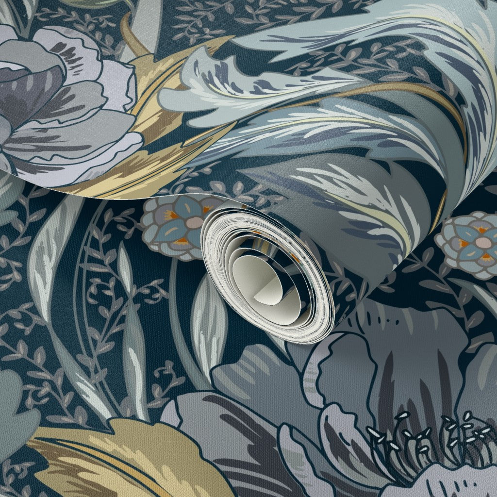 Floral Heritage Morris Moonshine Blue peel and stick wallpaper pattern swatch