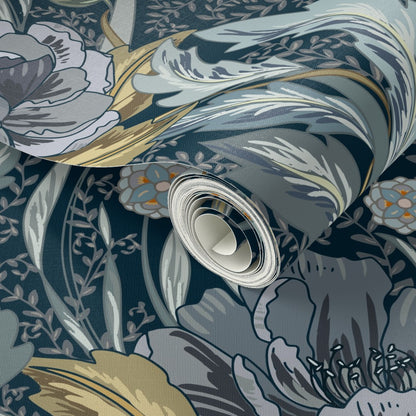 Floral Heritage Morris Moonshine Blue peel and stick wallpaper pattern swatch