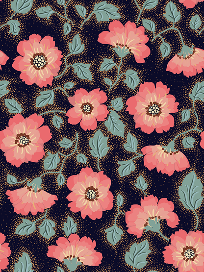 Floral Vintage Nostalgia Dark peel and stick wallpaper room mockup