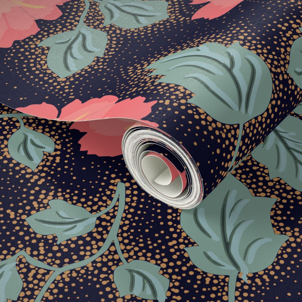 Floral Vintage Nostalgia Dark peel and stick wallpaper pattern swatch