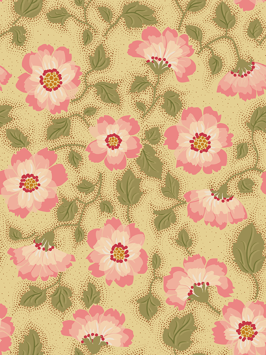 Floral Vintage Nostalgia Dark peel and stick wallpaper room mockup