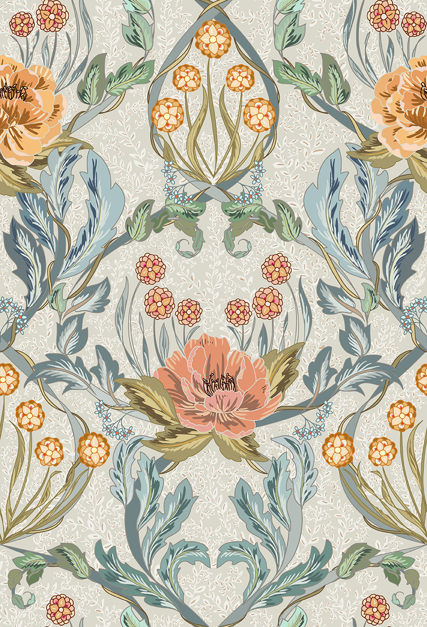 Floral Heritage Morris Antique peel and stick wallpaper room mockup