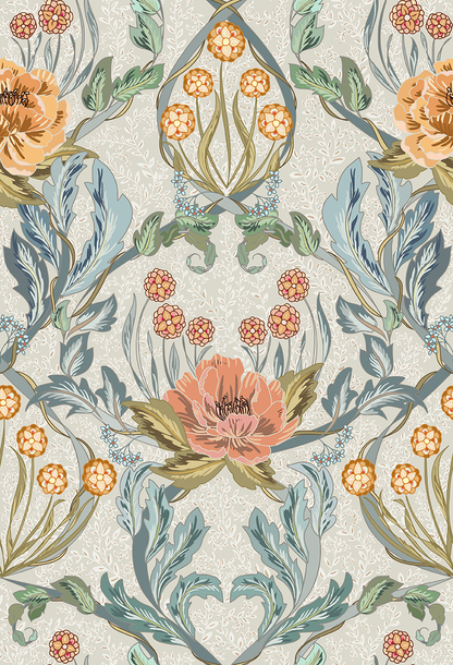 Floral Heritage Morris Antique peel and stick wallpaper room mockup
