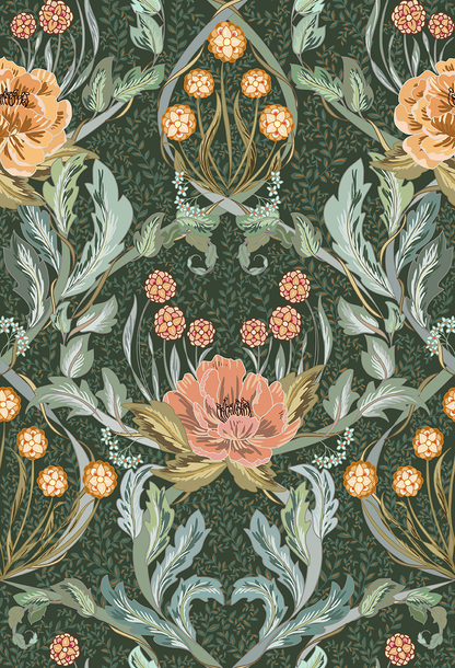 Floral Heritage Morris Hazy Blue peel and stick wallpaper room mockup