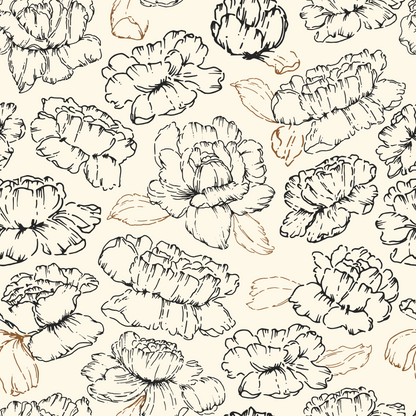 black and white floral peony pattern wallpaper