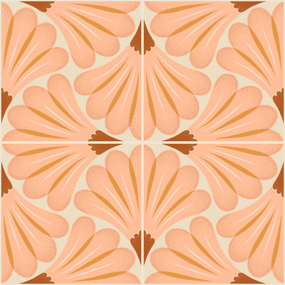 Patterned design with pink and brown florals on a beige background