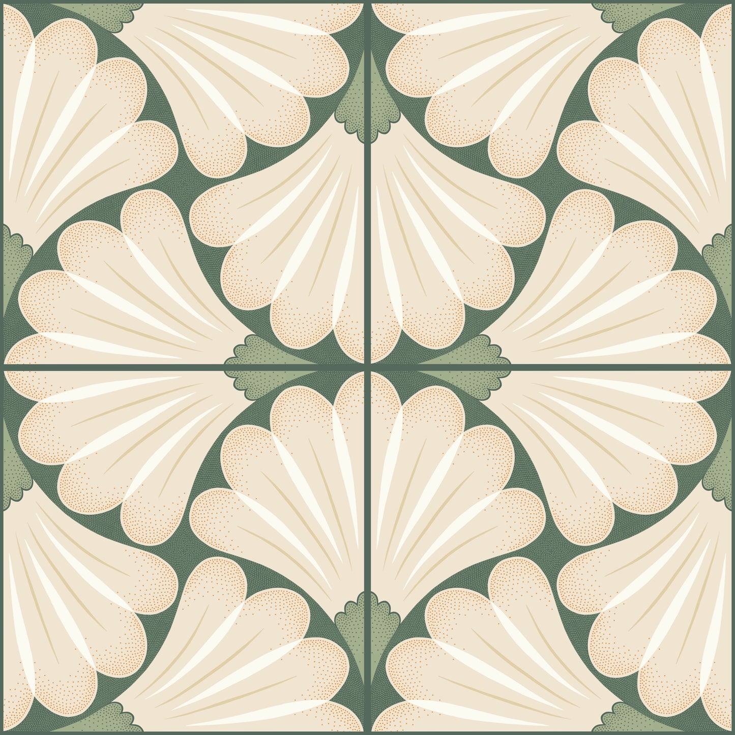 Decorative tile with a geometric pattern on a green background