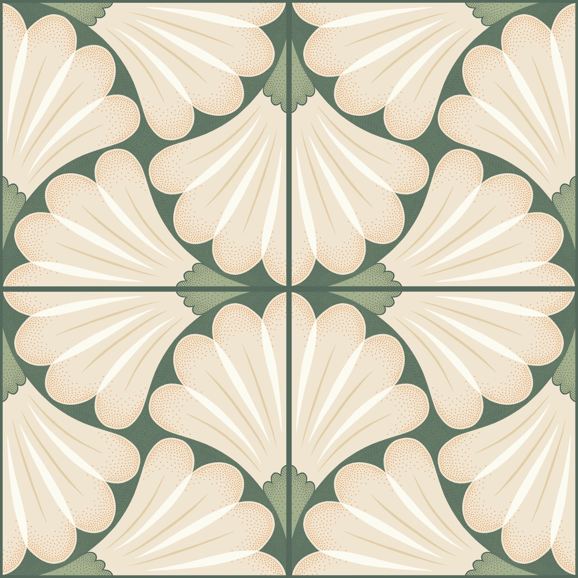 Decorative tile with a geometric pattern on a green background