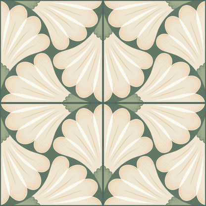 Decorative tile with a geometric pattern on a green background