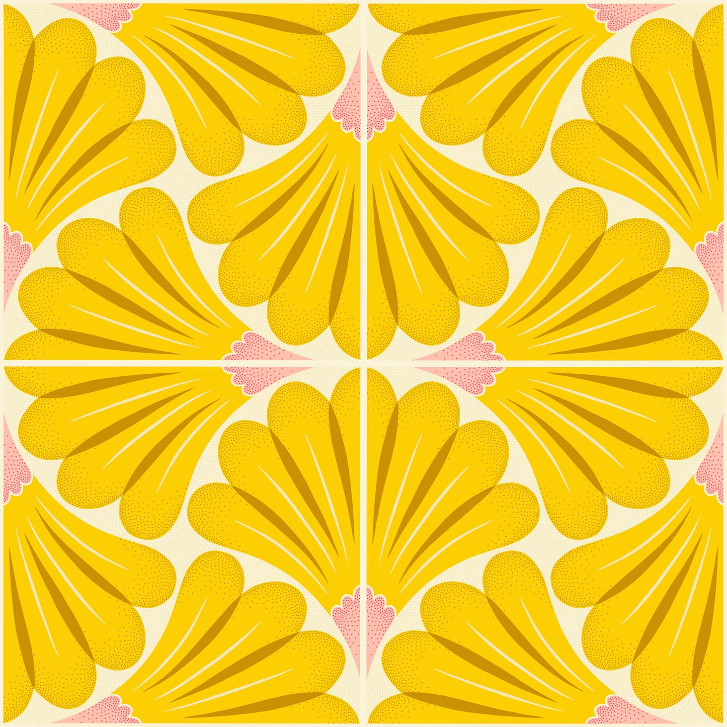 Yellow floral pattern on a pink and beige background
