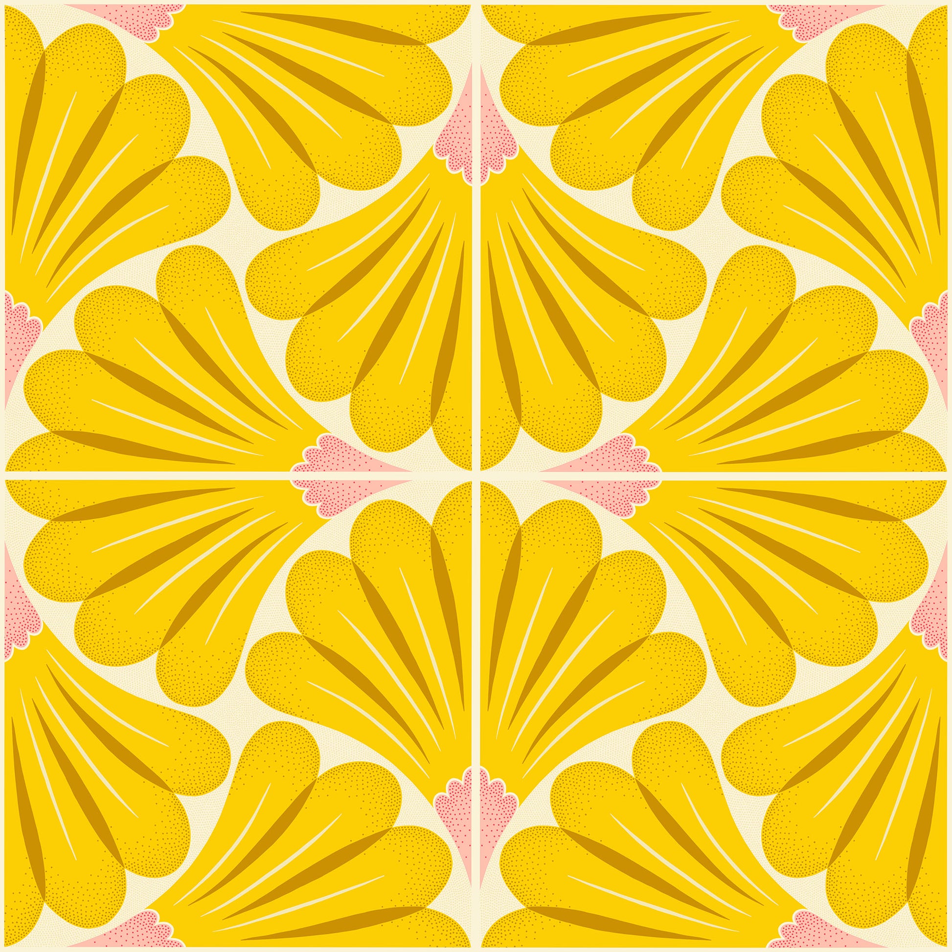 Yellow floral pattern on a pink and beige background