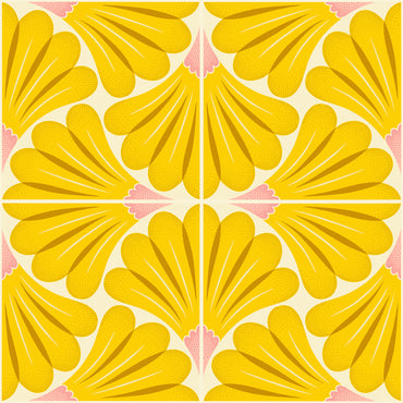 Yellow floral pattern on a pink and beige background