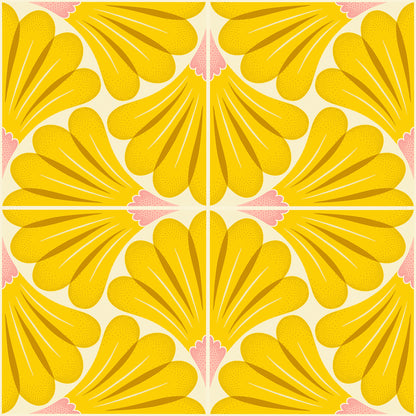 Yellow floral pattern on a pink and beige background