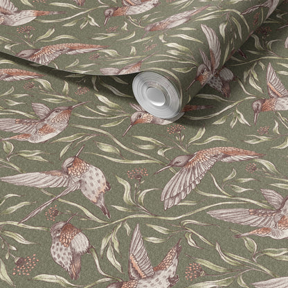 Flying Whimsical Birds peel and stick wallpaper room mockup