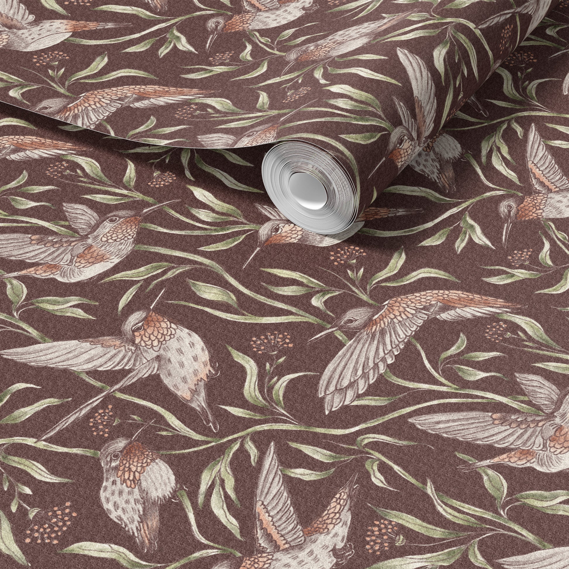 Flying Whimsical Birds peel and stick wallpaper room mockup