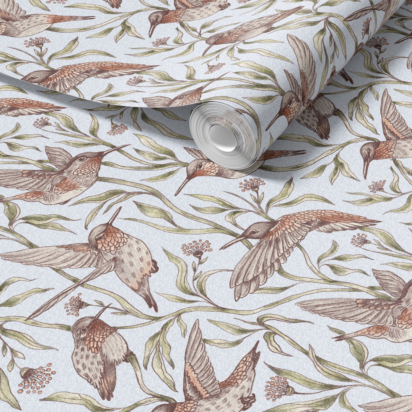 Flying Whimsical Birds peel and stick wallpaper room mockup