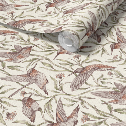 Flying Whimsical Birds peel and stick wallpaper room mockup