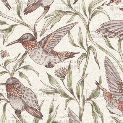 Flying Whimsical Birds Natural peel and stick wallpaper pattern detail