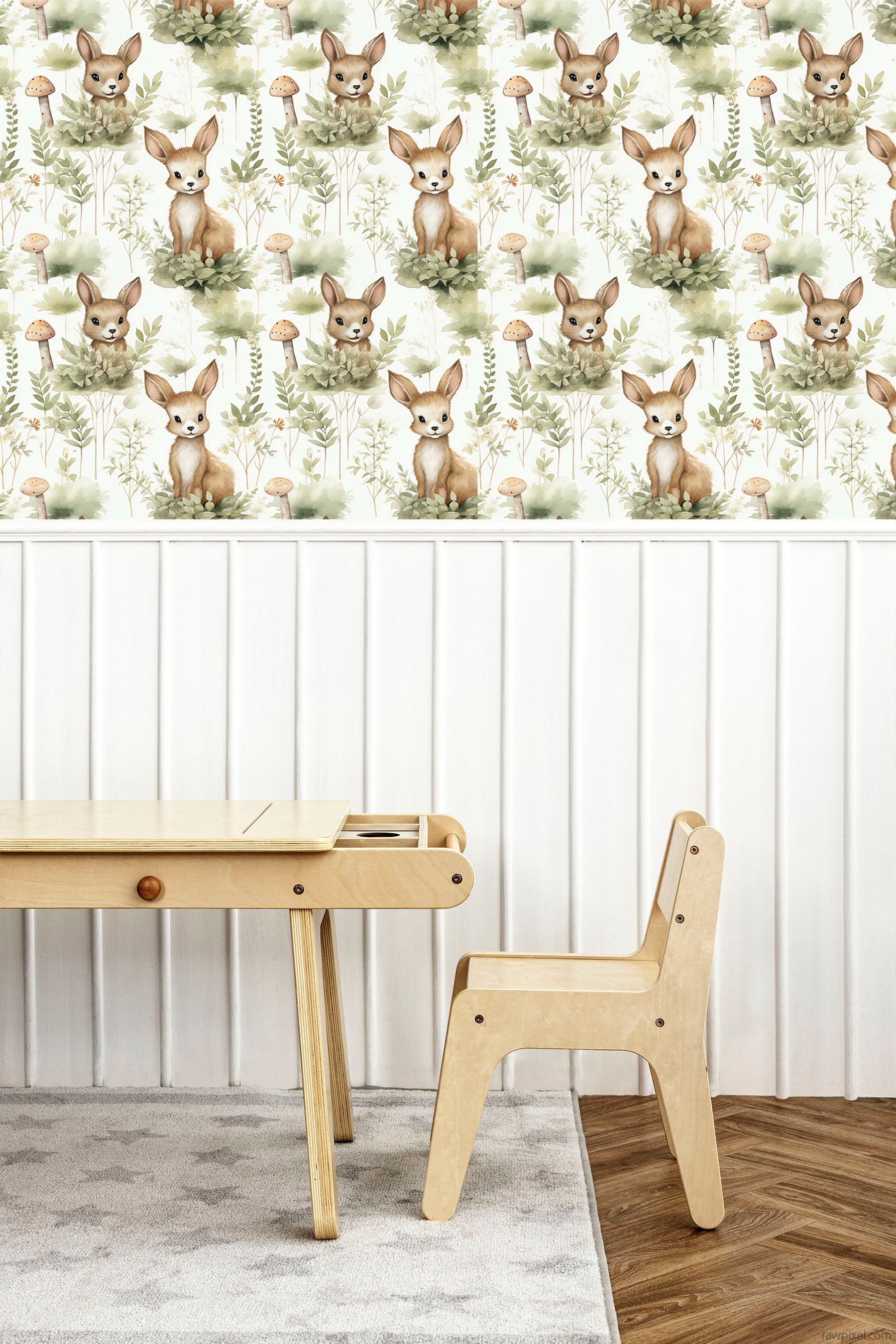 Forest Friends peel and stick wallpaper room mockup