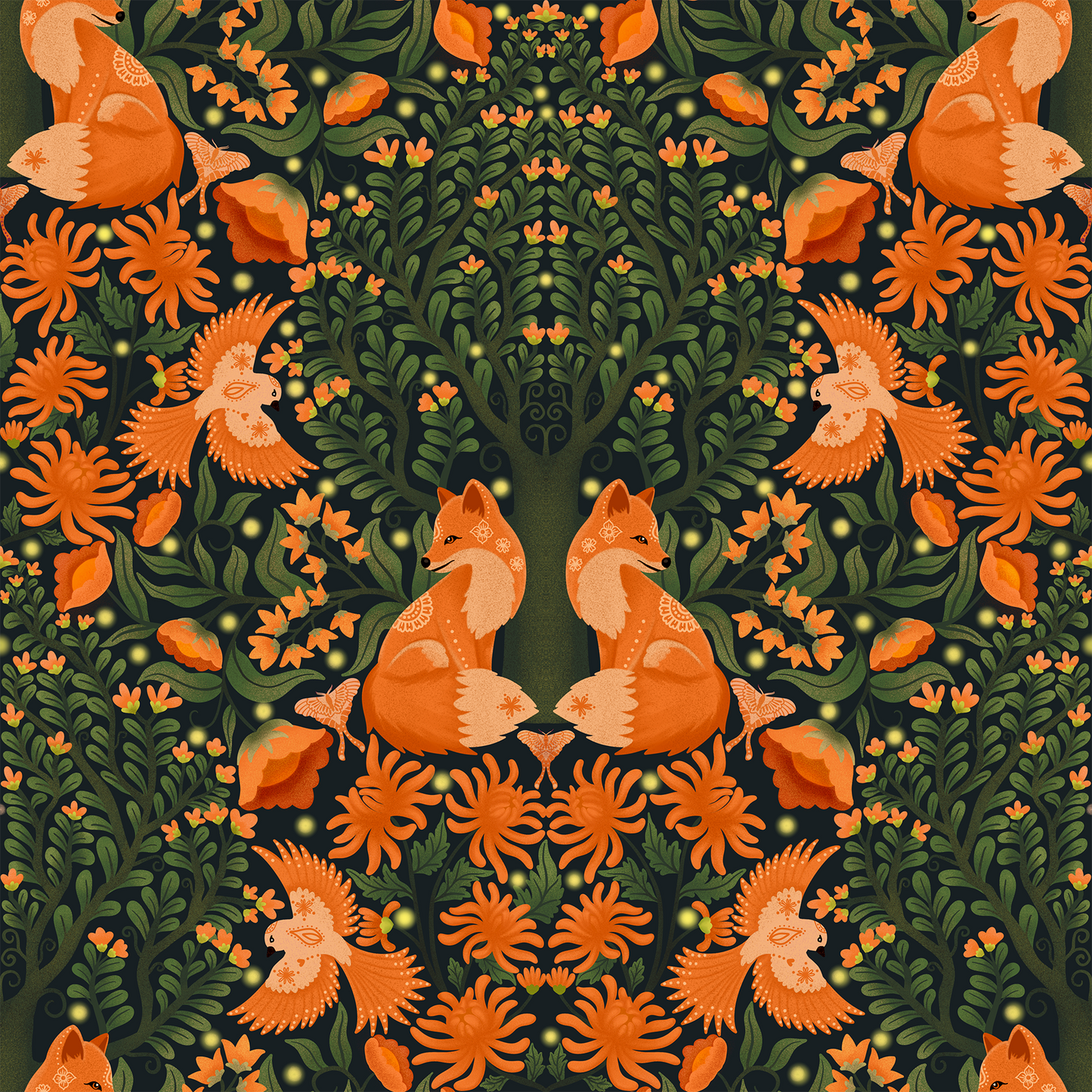 Foxes Night Forest