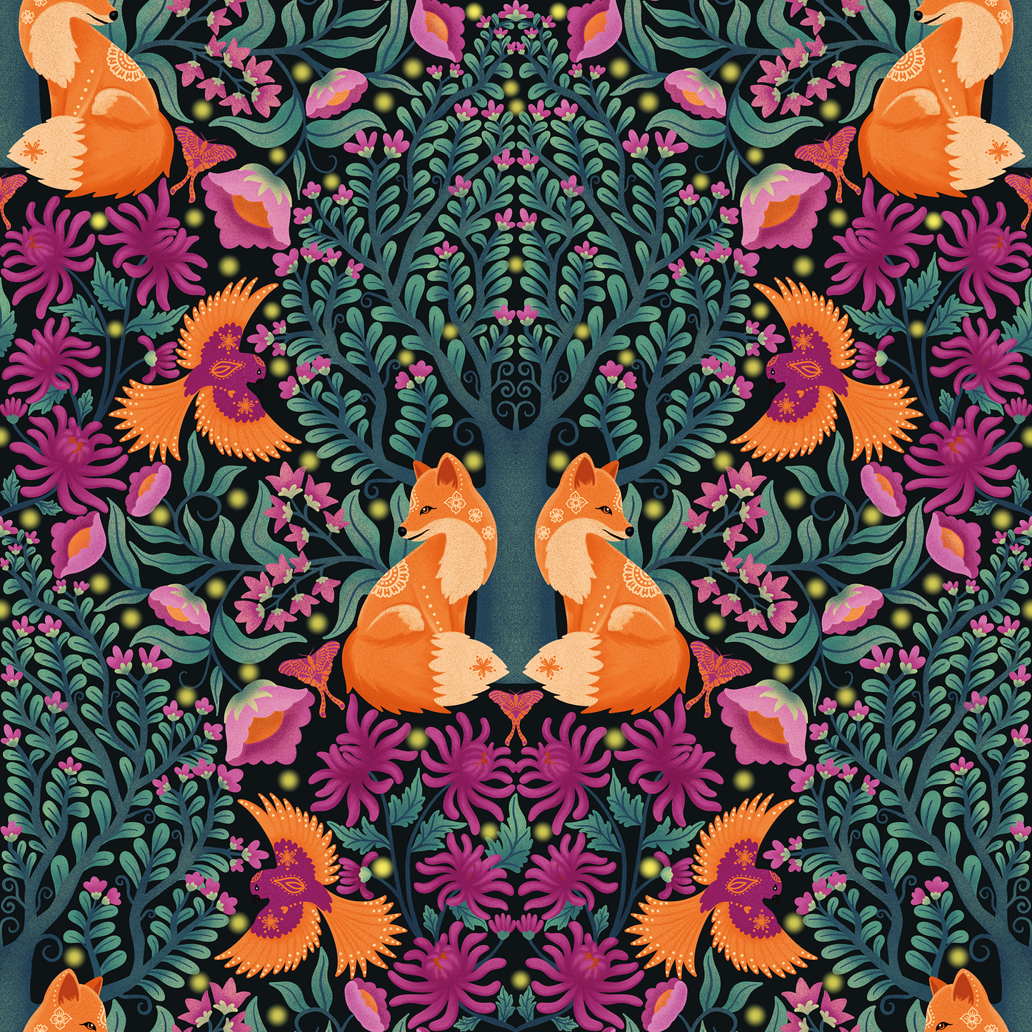 Foxes Night Forest Wallpaper