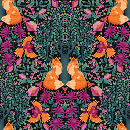 Foxes Night Forest Wallpaper