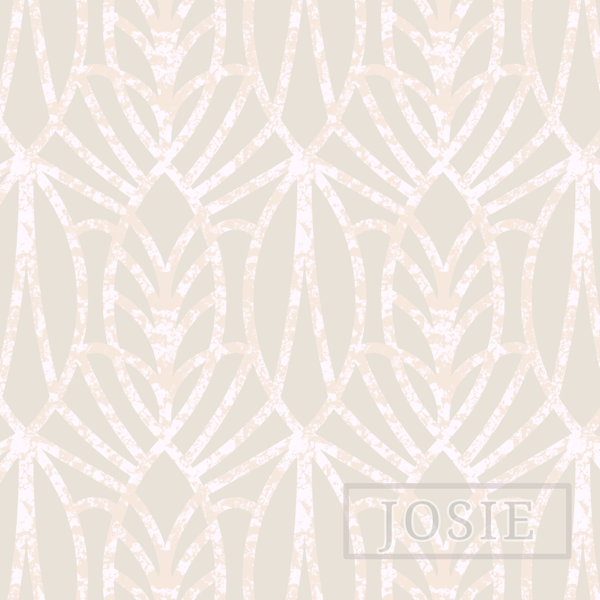 Patterned wallpaper with geometric design on a light background, featuring the brand 'Josie'.