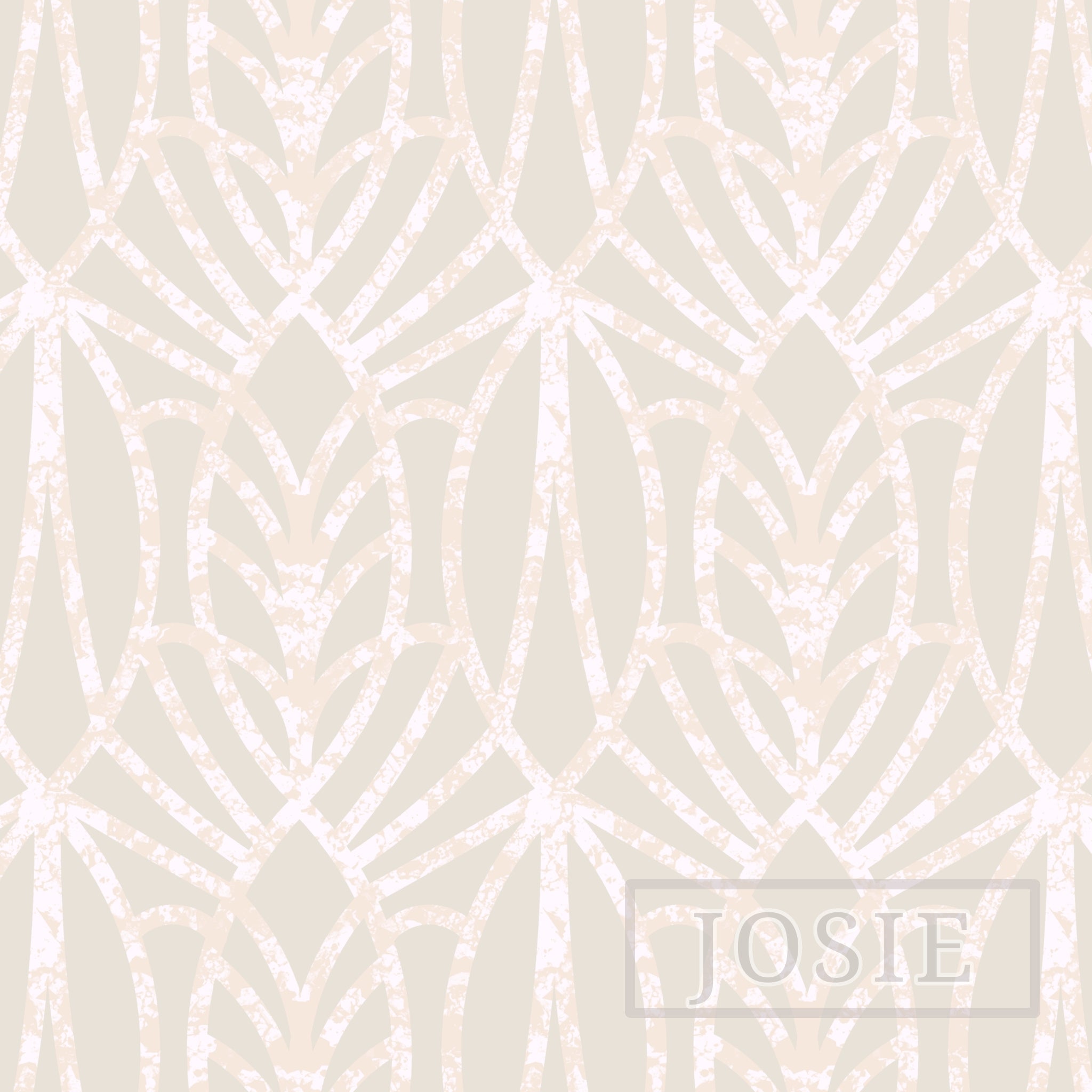 Patterned wallpaper with geometric design on a light background, featuring the brand 'Josie'.