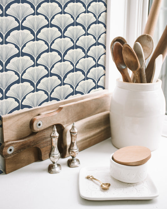 Ginkgo Scallop peel and stick wallpaper pattern detail