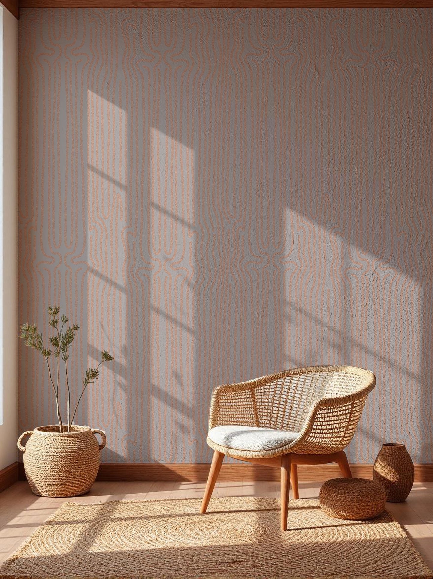Grunge Line Gray peel and stick wallpaper room mockup