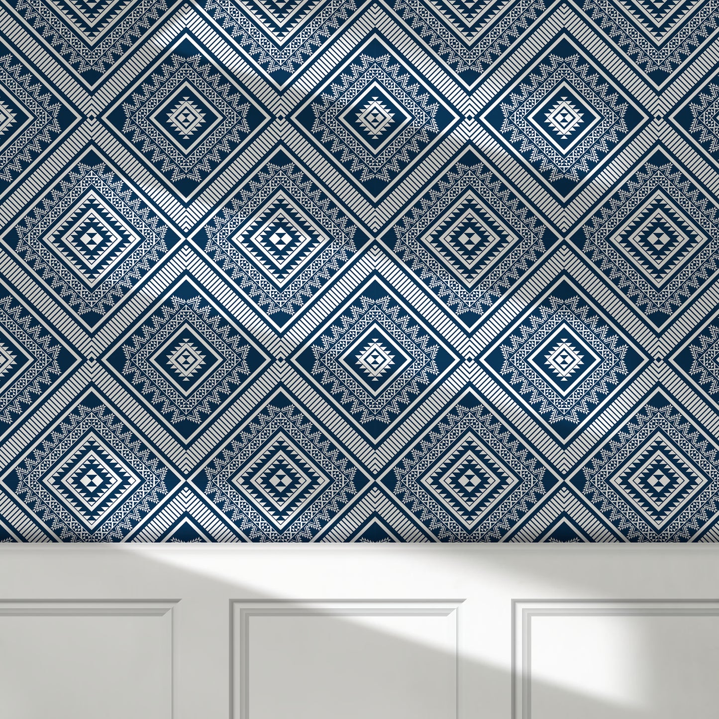 Geometric Diamonds peel and stick wallpaper room mockup