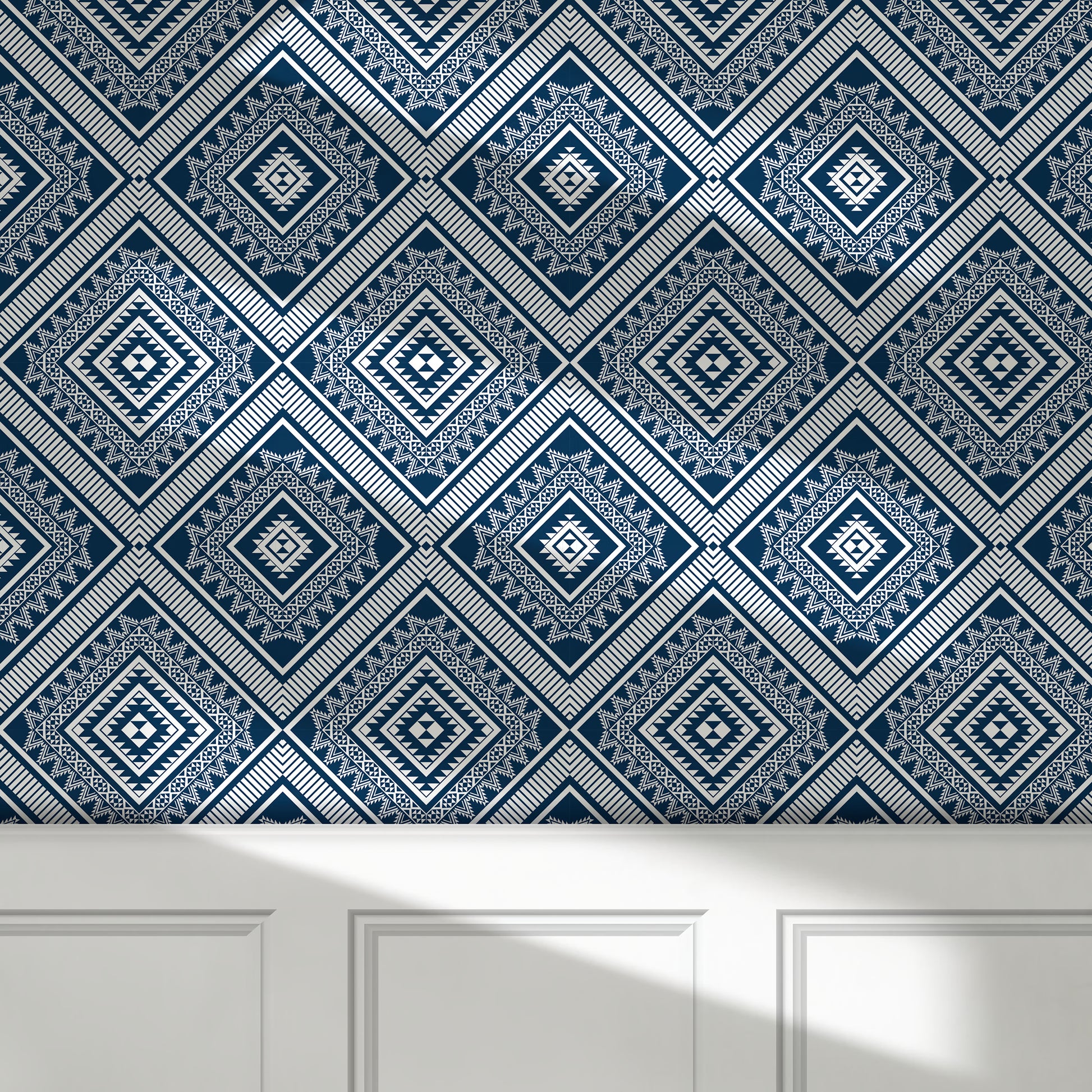 Geometric Diamonds peel and stick wallpaper room mockup