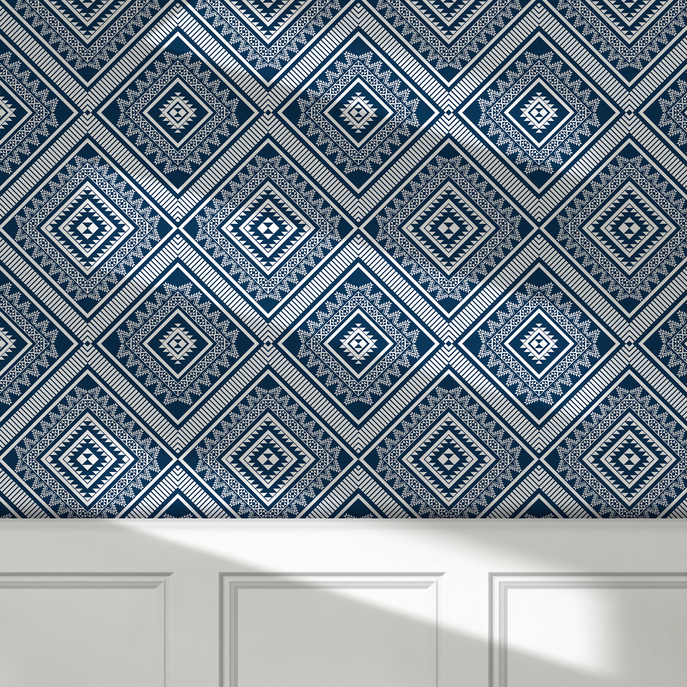 Geometric Diamonds peel and stick wallpaper room mockup