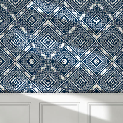 Geometric Diamonds peel and stick wallpaper room mockup