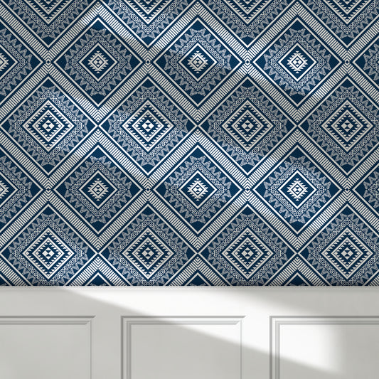 Geometric Diamonds peel and stick wallpaper room mockup