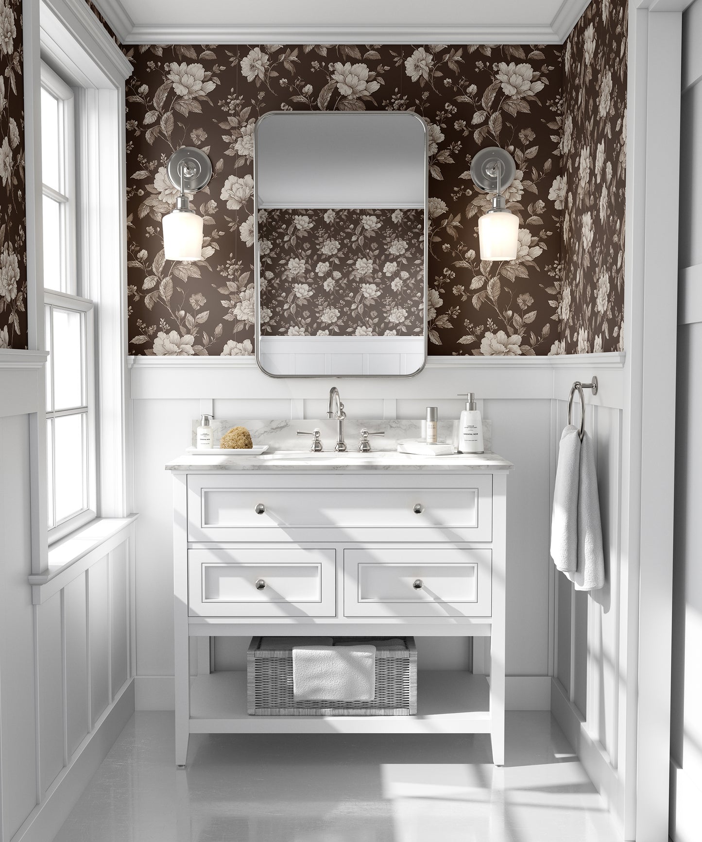 Grandmillennial Noir Botanical Peel and Stick Wallpaper Sample