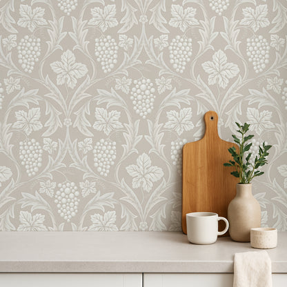 Grapes Wine Cream peel and stick wallpaper pattern detail