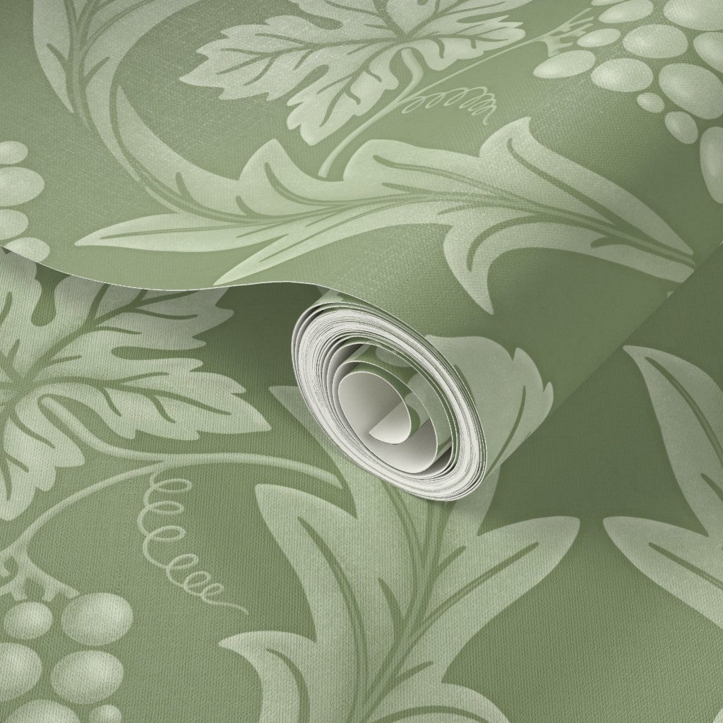 Roll of green wallpaper with floral pattern