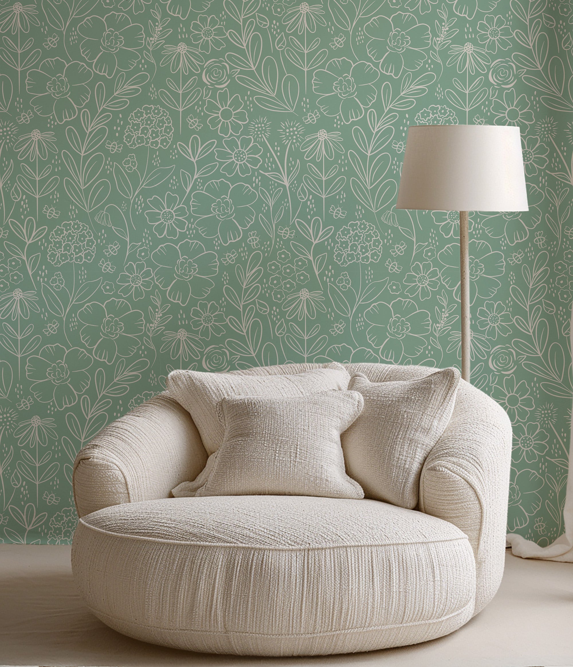 Green Meadow peel and stick wallpaper room mockup