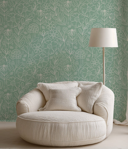 Green Meadow peel and stick wallpaper room mockup