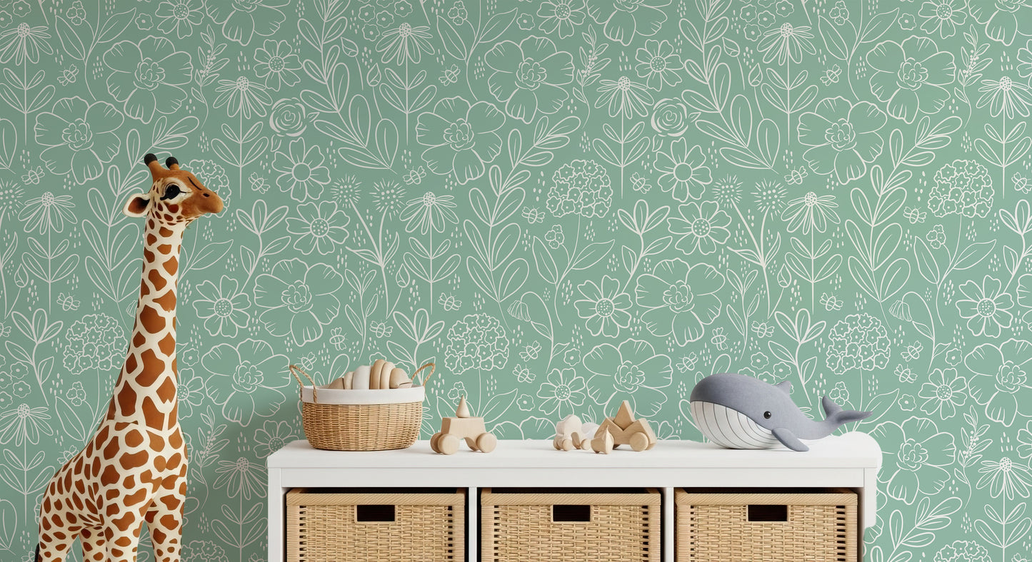 Green Meadow peel and stick wallpaper room mockup