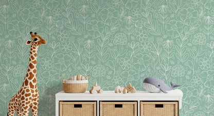 Green Meadow peel and stick wallpaper room mockup