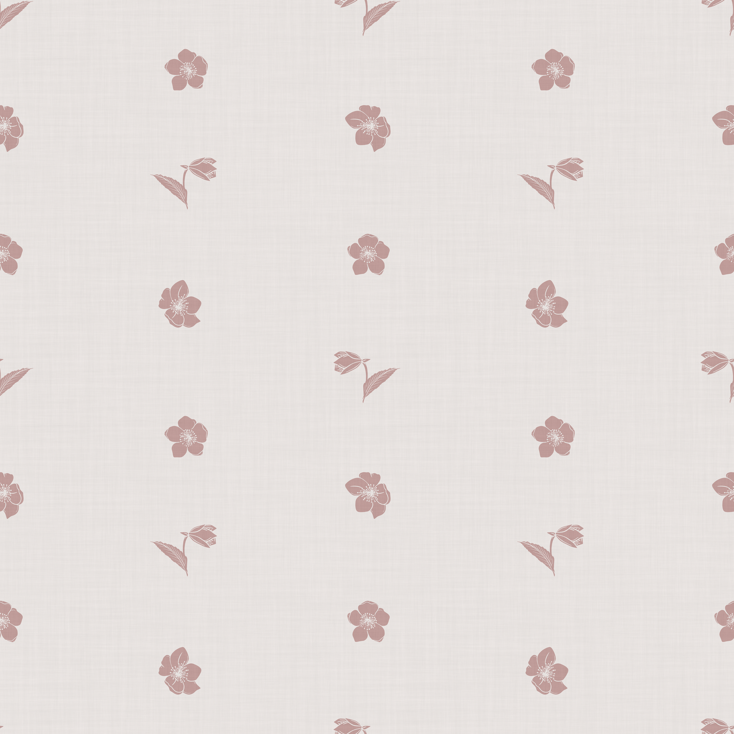 Pattern of small pink flowers on a light gray background