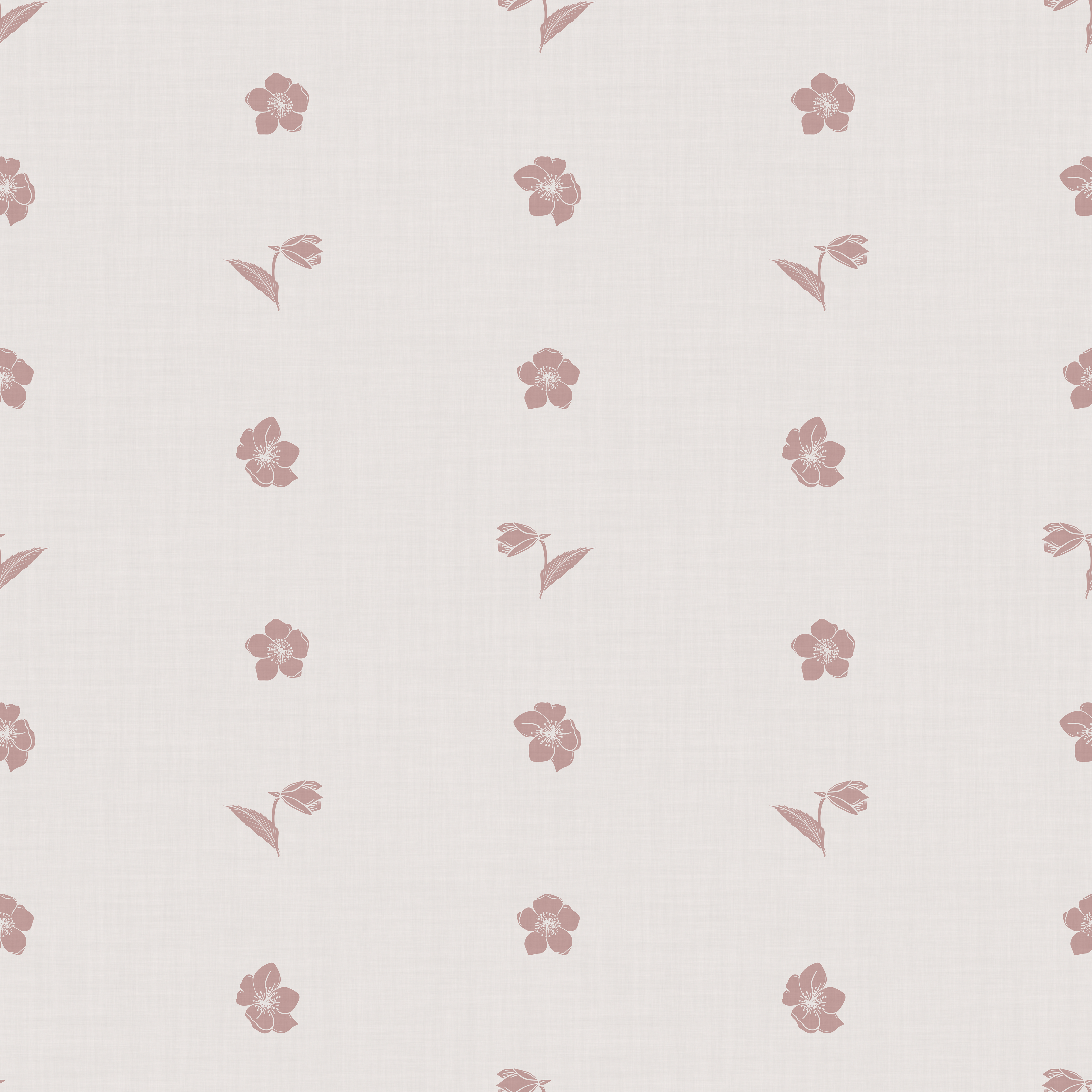 Pattern of small pink flowers on a light gray background