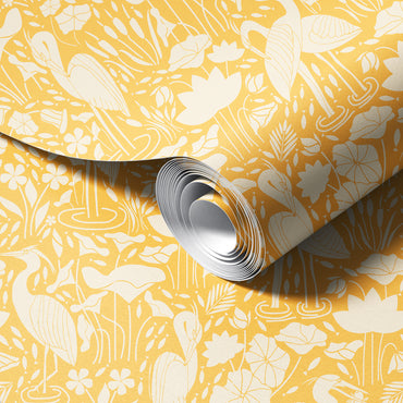 Herons by the Lake in Yellow Wallpaper