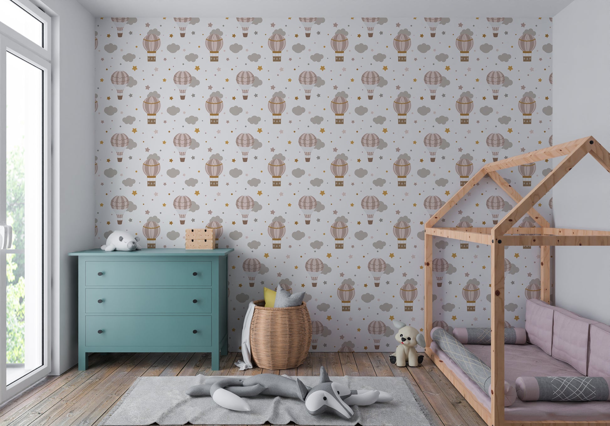 Hot Air Balloons peel and stick wallpaper room mockup