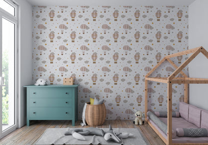 Hot Air Balloons peel and stick wallpaper room mockup