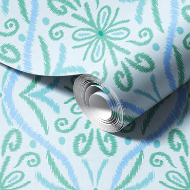Ikat Aqua Green Wallpaper