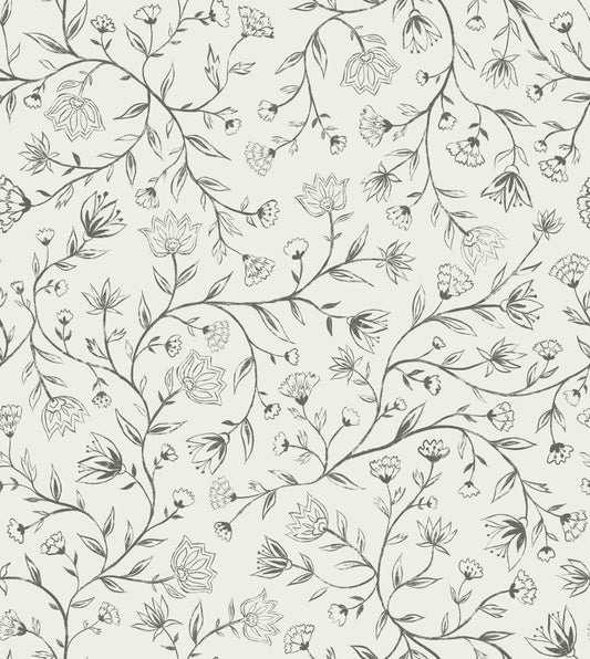 Floral pattern with black lines on a white background